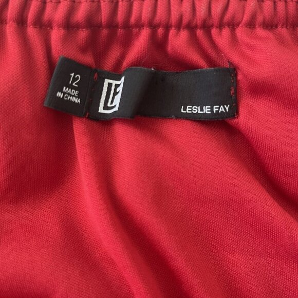 Leslie Fay Flower Rosette Trim Blouse 12 Red Sheer Sexy Romantic Cocktail Party - Picture 6 of 12